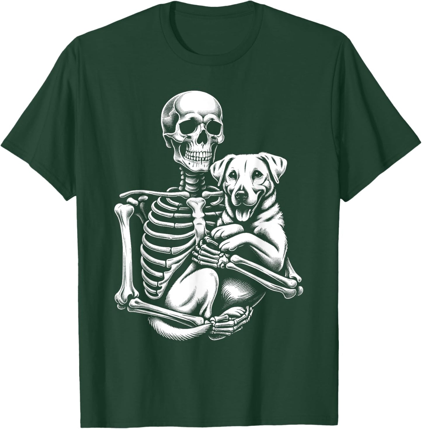 Skeleton Holding A Dog Funny Lazy Halloween Costume Skull T-Shirt - T-Shirt | Forest