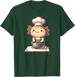 Cute Kawaii Axolotl Chef - -Adults and Kids - Black - Small - Short Sleeve T-Shirt - T-Shirt | Forest