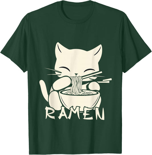 Kawaii Noodles Soup Anime Japanese Ramen Cat Teens Girls T-Shirt - T-Shirt | Forest