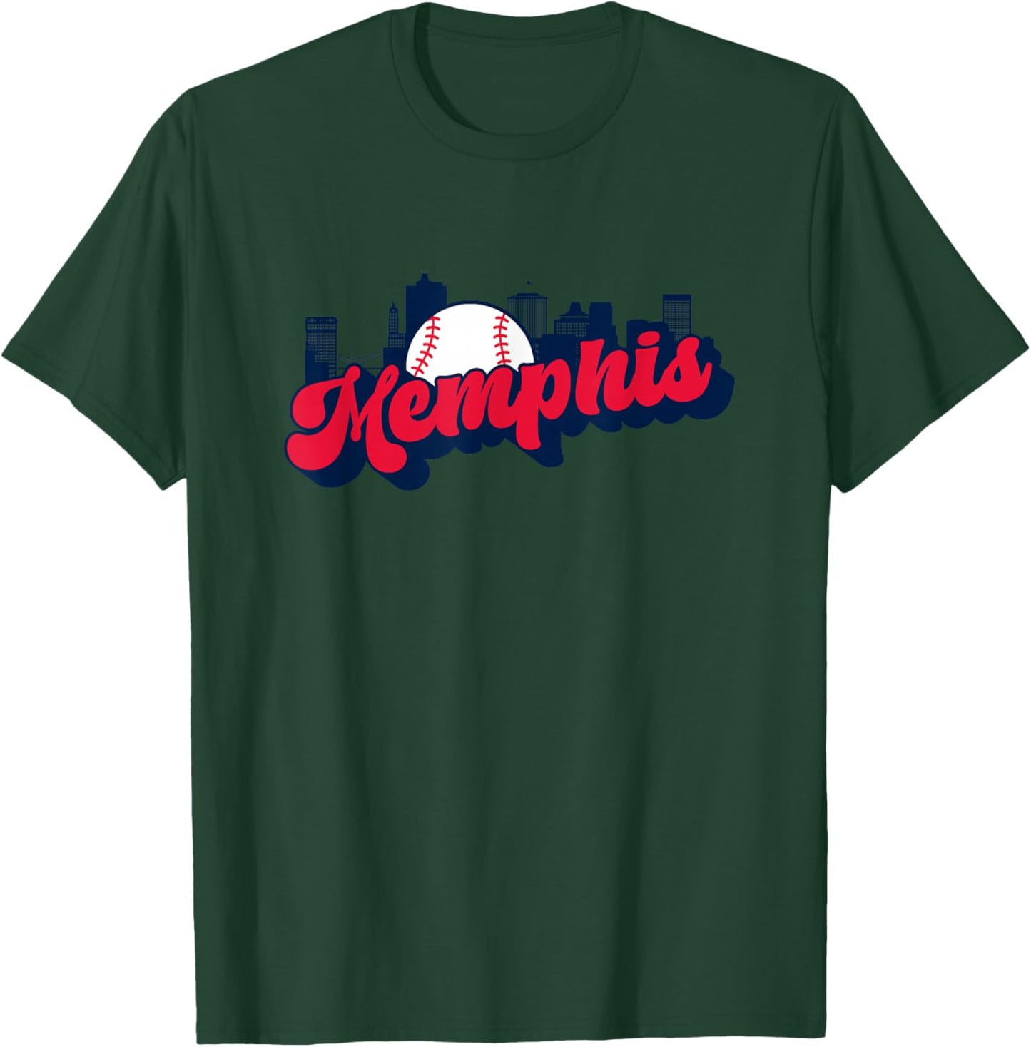 Memphis Baseball Vintage City Skyline Baseball Lover T-Shirt - T-Shirt | Forest