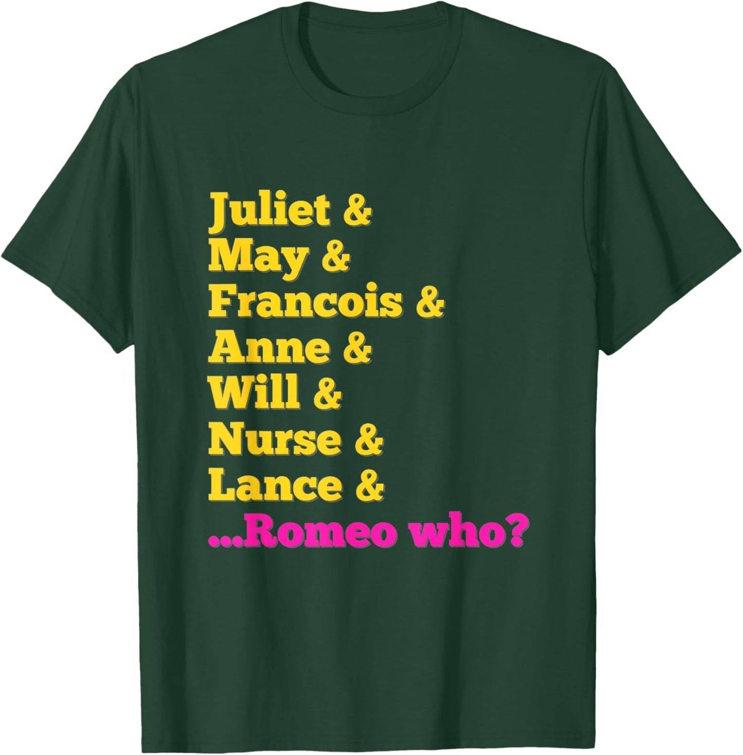 Stage Notes & Juliet Characters 'Romeo Who?' Musical Theatre Musicals - Black, -Adults, Small, Short Sleeve, Cotton 65% Polyester 35%, Classic Fit, Casual Playful Letter Print T-Shirt - T-Shirt | Forest
