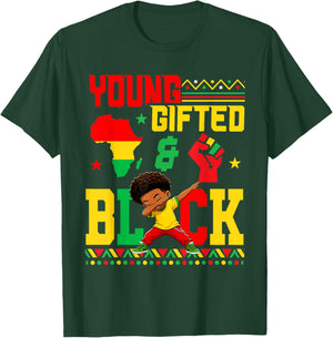 Juneteenth Young Gifted Dabbing African Black Boy Kids Youth T-Shirt - T-Shirt | Forest