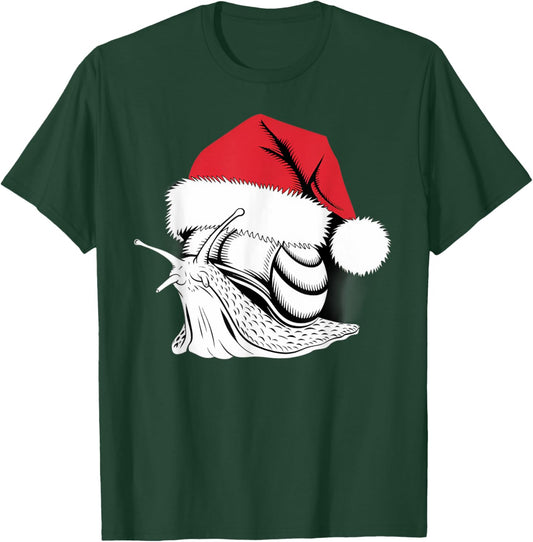 Joyful Snail Santa on Snail Christmas T-Shirt - T-Shirt | Forest