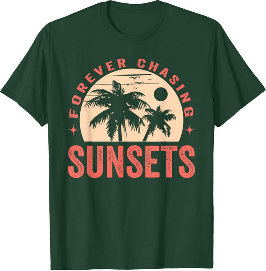 Forever Chasing Sunsets Summer Retro Sunset Beach Vacation Men Women T-Shirt - T-Shirt | Forest