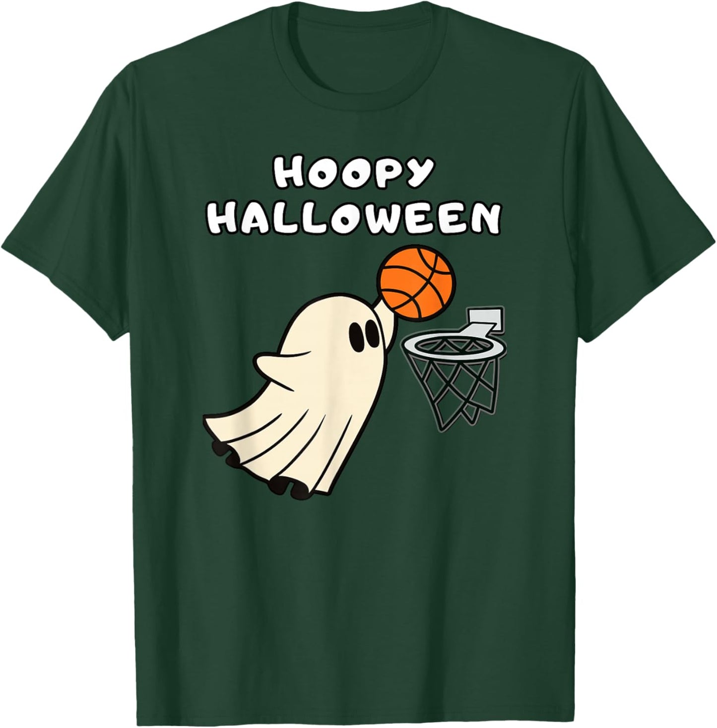 Hoopy Halloween Basketball Ghost Slam Dunk Basketball Hoop T-Shirt - T-Shirt | Forest