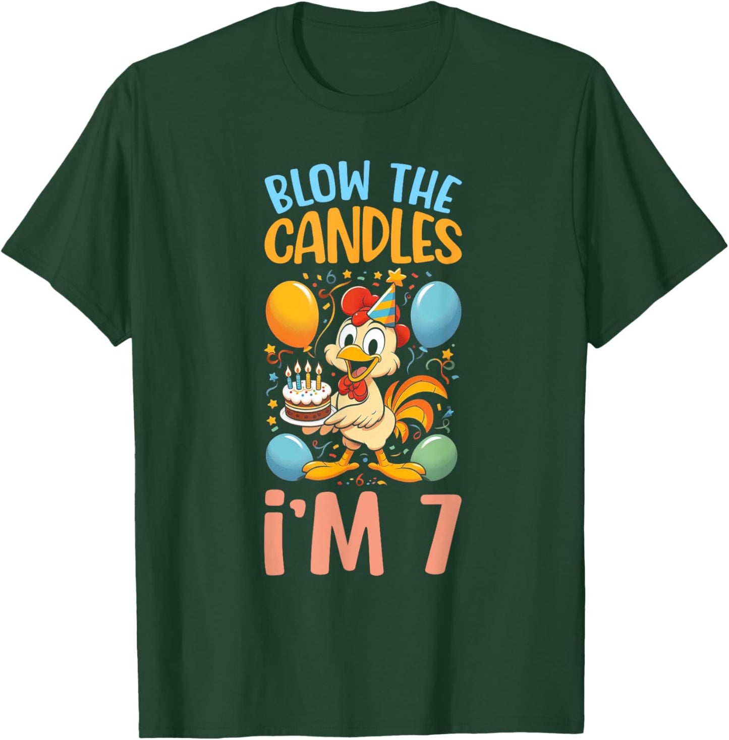 Chicken Kids 7th Birthday Party Boy 7 Year Old Bday Girl T-Shirt - T-Shirt | Forest