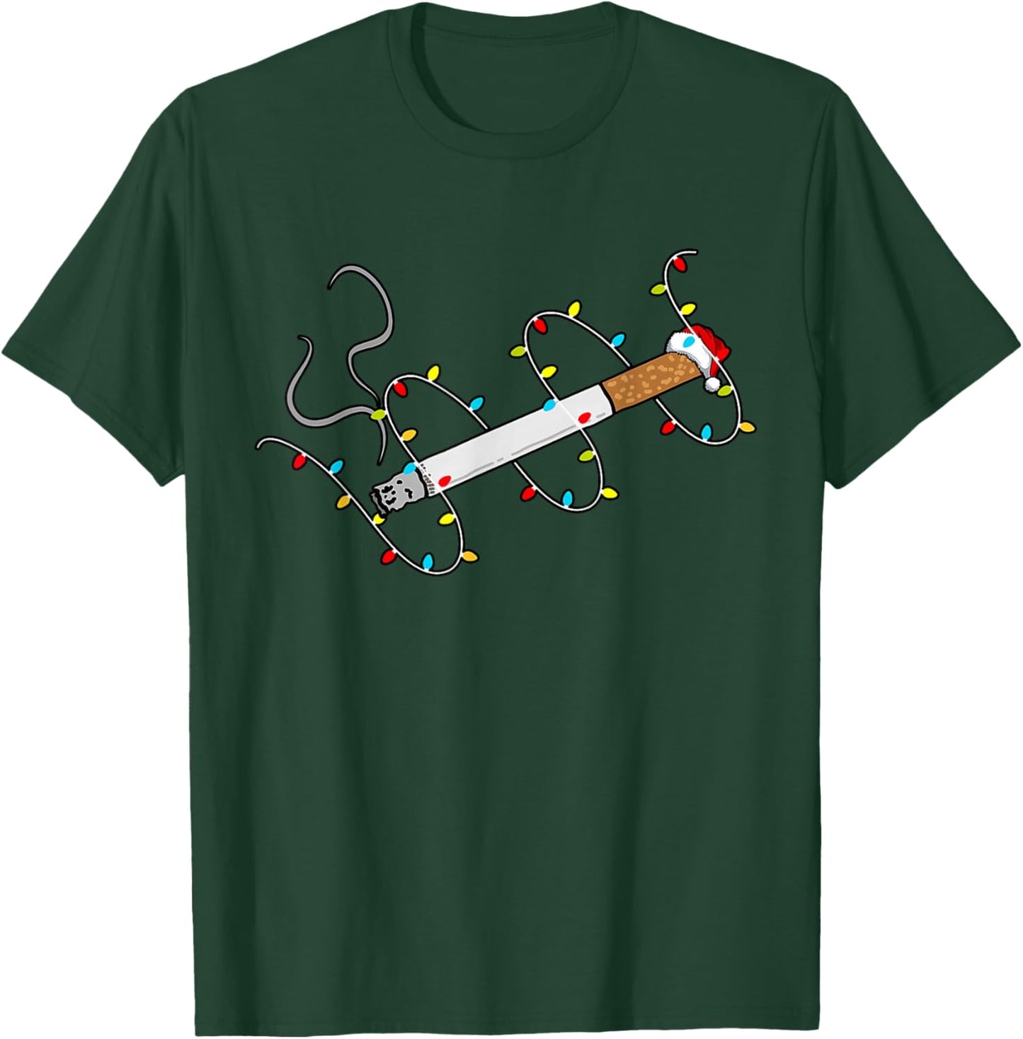 Christmas Lights Cigarette Santa Hat Smoker Pajama Xmas T-Shirt - T-Shirt | Forest