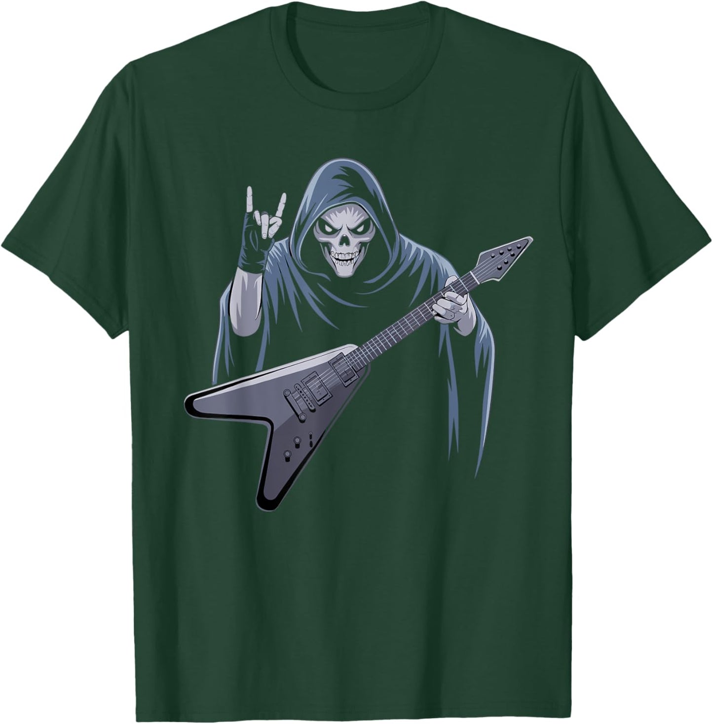 Skeleton Skull Guitar Rock On Heavy Metal Devil Horns Music T-Shirt - T-Shirt | Forest