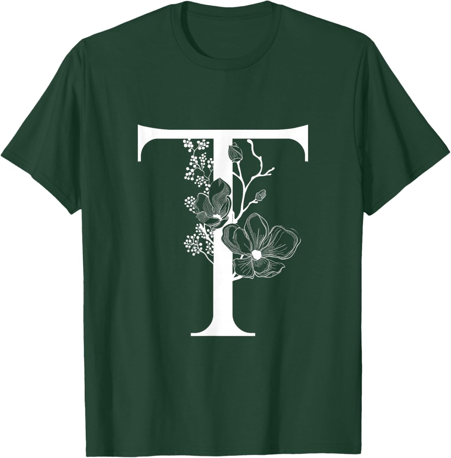 English Alphabet Letter White T Monogram Initial Black T-Shirt - T-Shirt | Forest