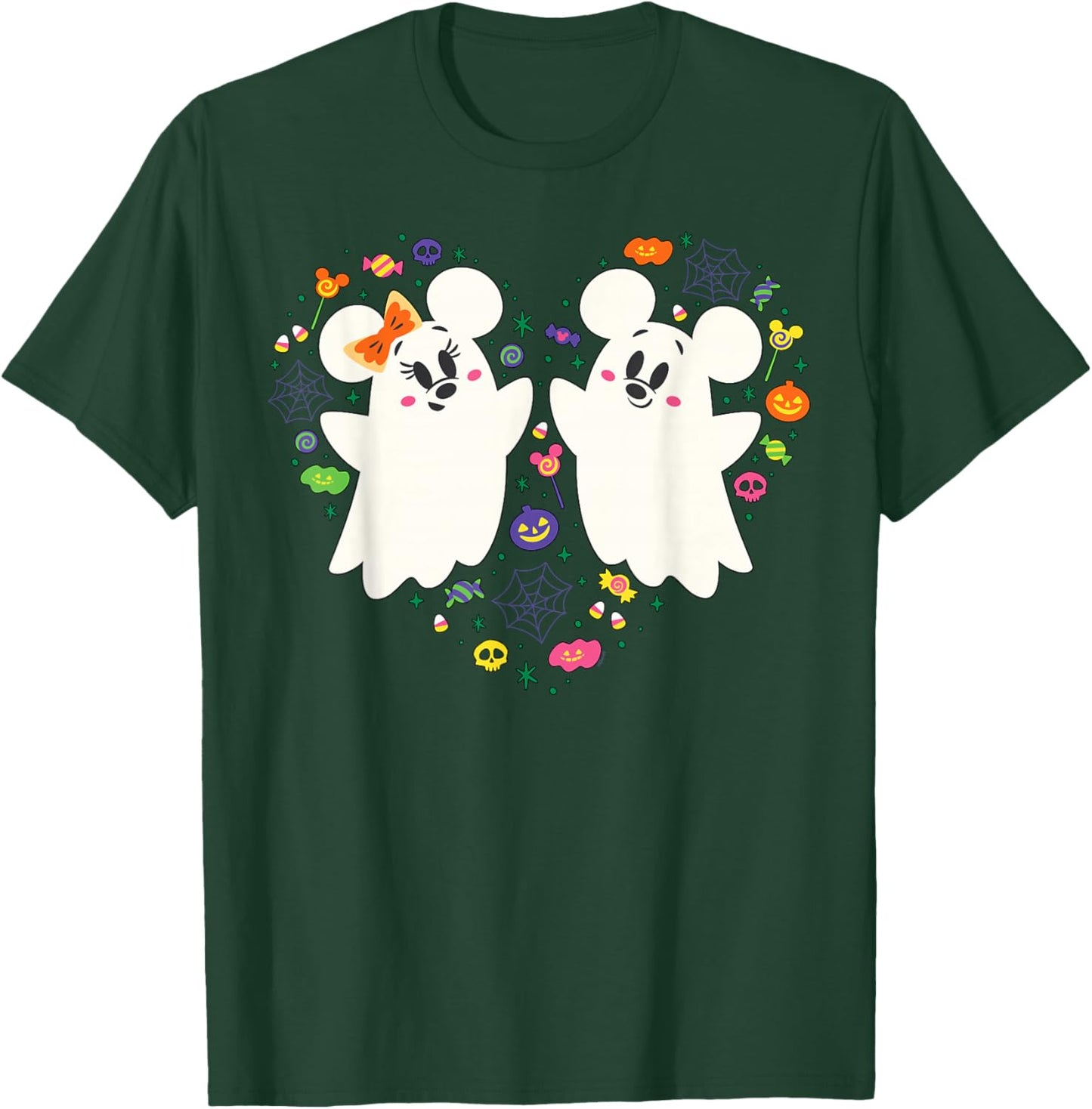 Disney Mickey and Minnie Cute Little Ghosts Halloween Heart T-Shirt - T-Shirt | Forest