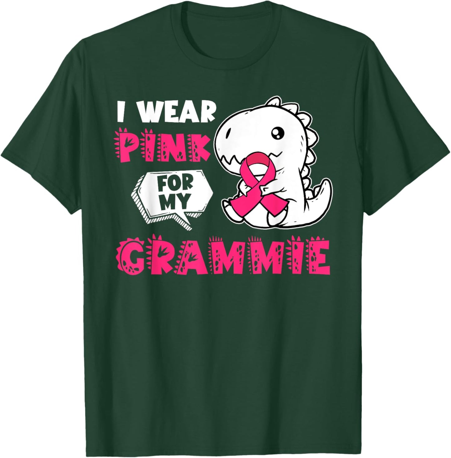 I Wear Pink For My Grammie Breast Cancer Awareness Dinosaur T-Shirt - T-Shirt | Forest