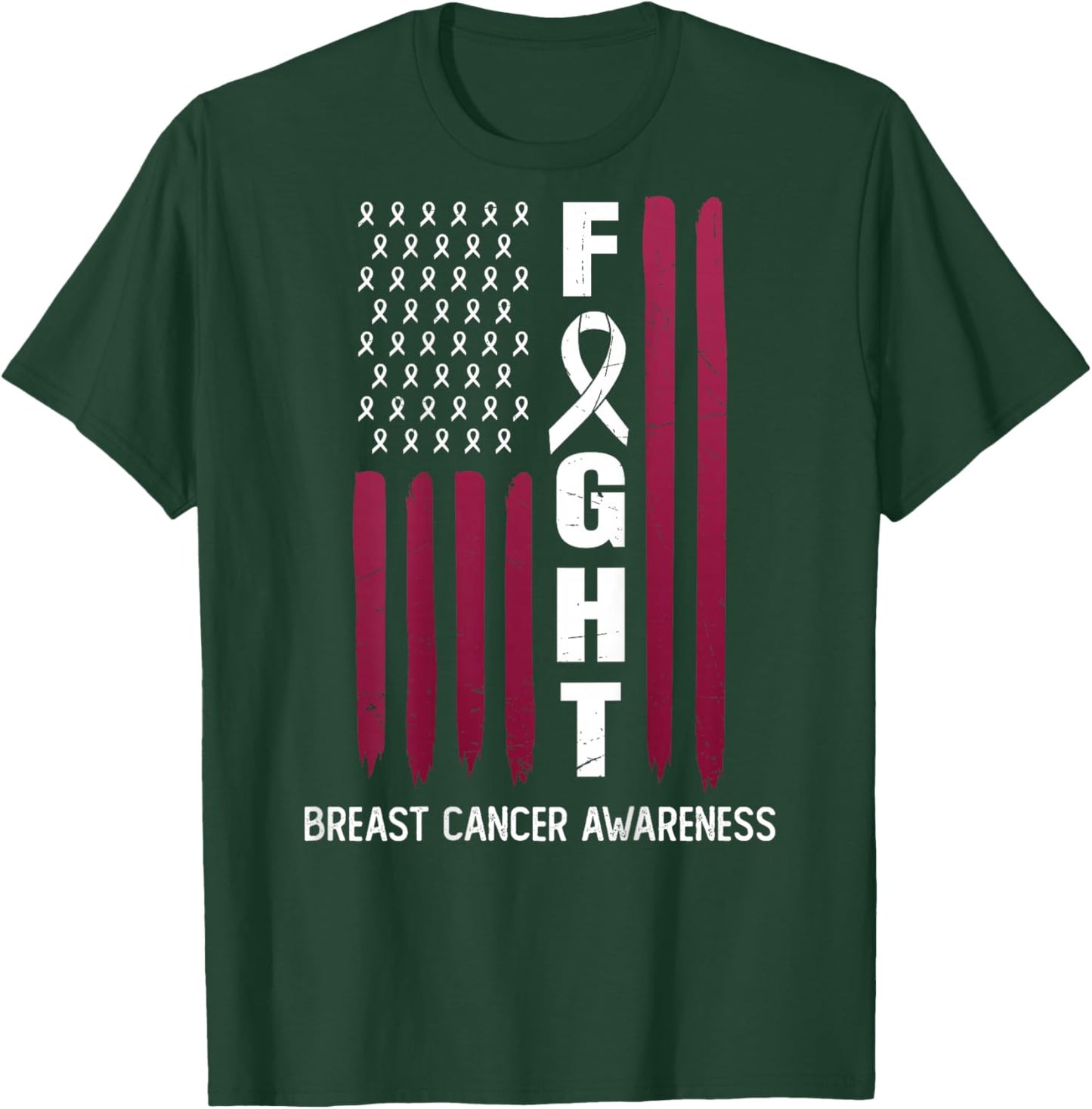 USA Pink Flag Breast Cancer Awareness Month - On Back T-Shirt - T-Shirt | Forest