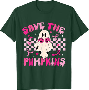 Rero Groovy Save The Pumpkins Ghost Breast Cancer Awareness T-Shirt - T-Shirt | Forest
