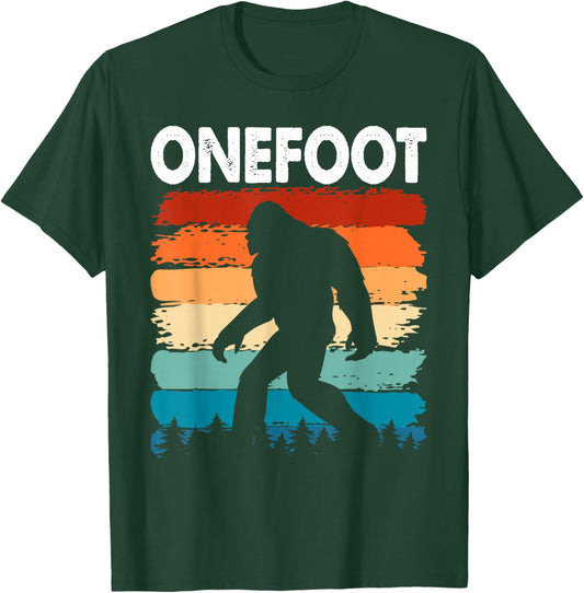 Onefoot | Leg Amputee Recovery Bigfoot | Funny Retro Sunset T-Shirt - T-Shirt | Forest