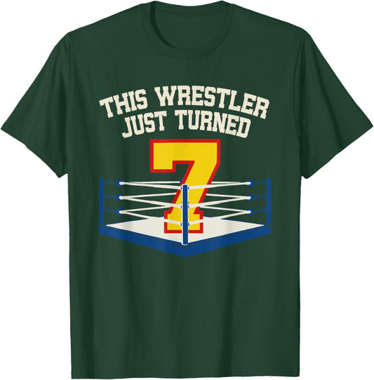 7th Wrestling Birthday This Wrestler Just Turned 7 Boys T-Shirt - T-Shirt | Forest