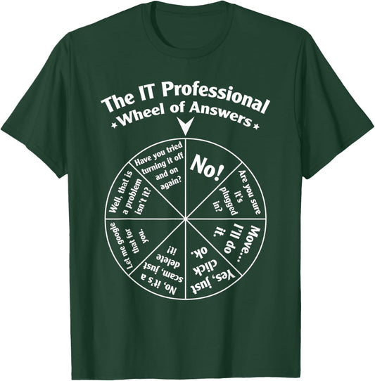 Funny The It Professional Wheel Of Answers Computers Humor T-Shirt - T-Shirt | Forest
