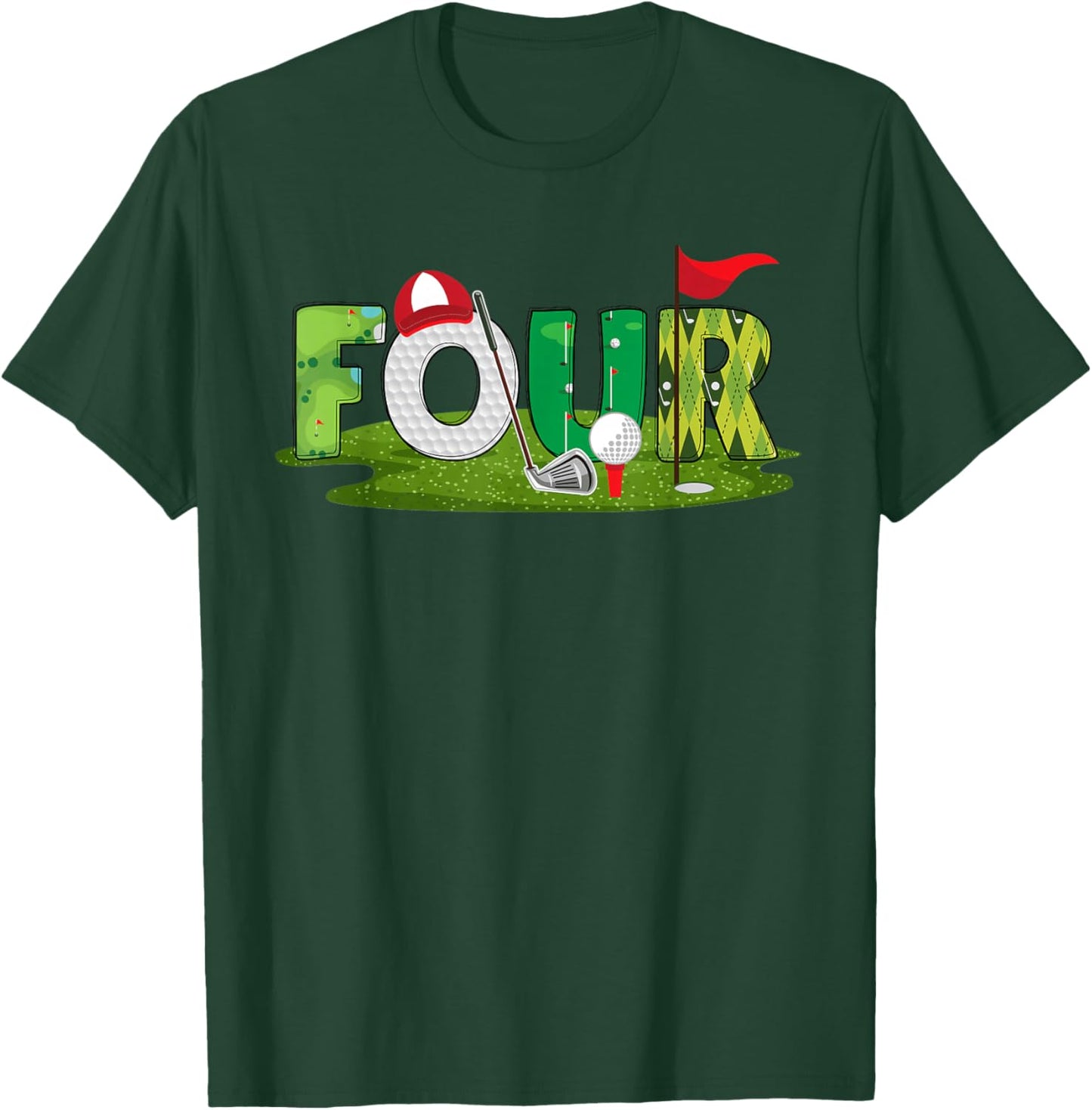 4th Birthday Golf Theme 4 Year Old Kids Sport Party T-Shirt - T-Shirt | Forest