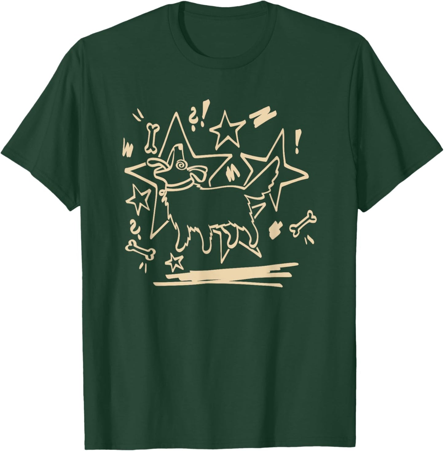 Y2K 90s Cute Confused Mutt Dog Pooch with Stars and Bones T-Shirt - T-Shirt | Forest