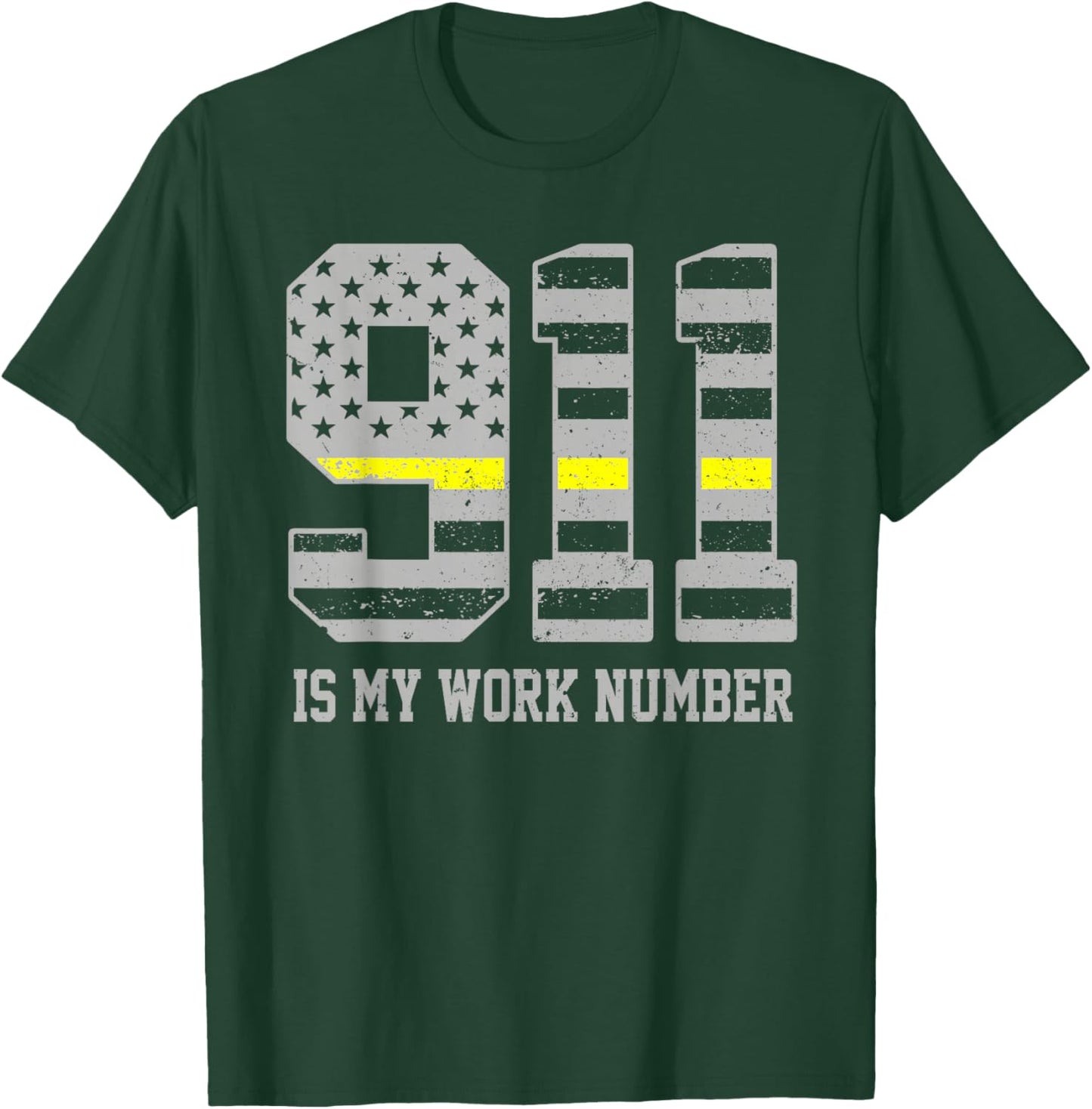 911 is My Work Number Dispatcher Call Taker Thin Yellow T-Shirt - T-Shirt | Forest
