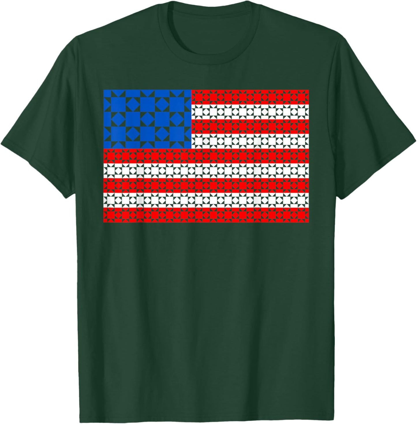 4th of July Quilting USA Flag Patriotic American Women Girls T-Shirt - T-Shirt | Forest