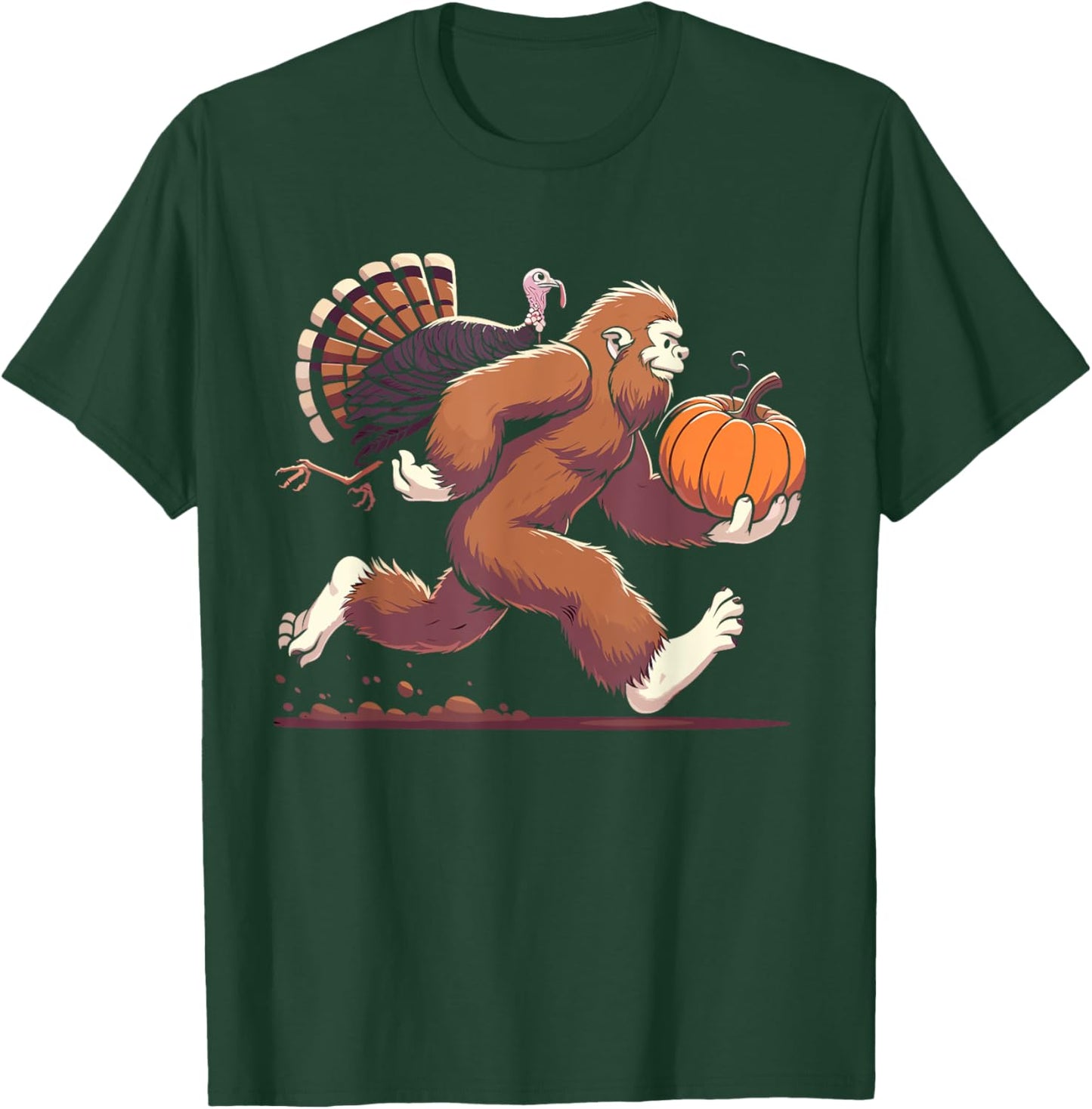 Bigfoot sasquatch with turkey and pumpkin for thanksgiving T-Shirt - T-Shirt | Forest