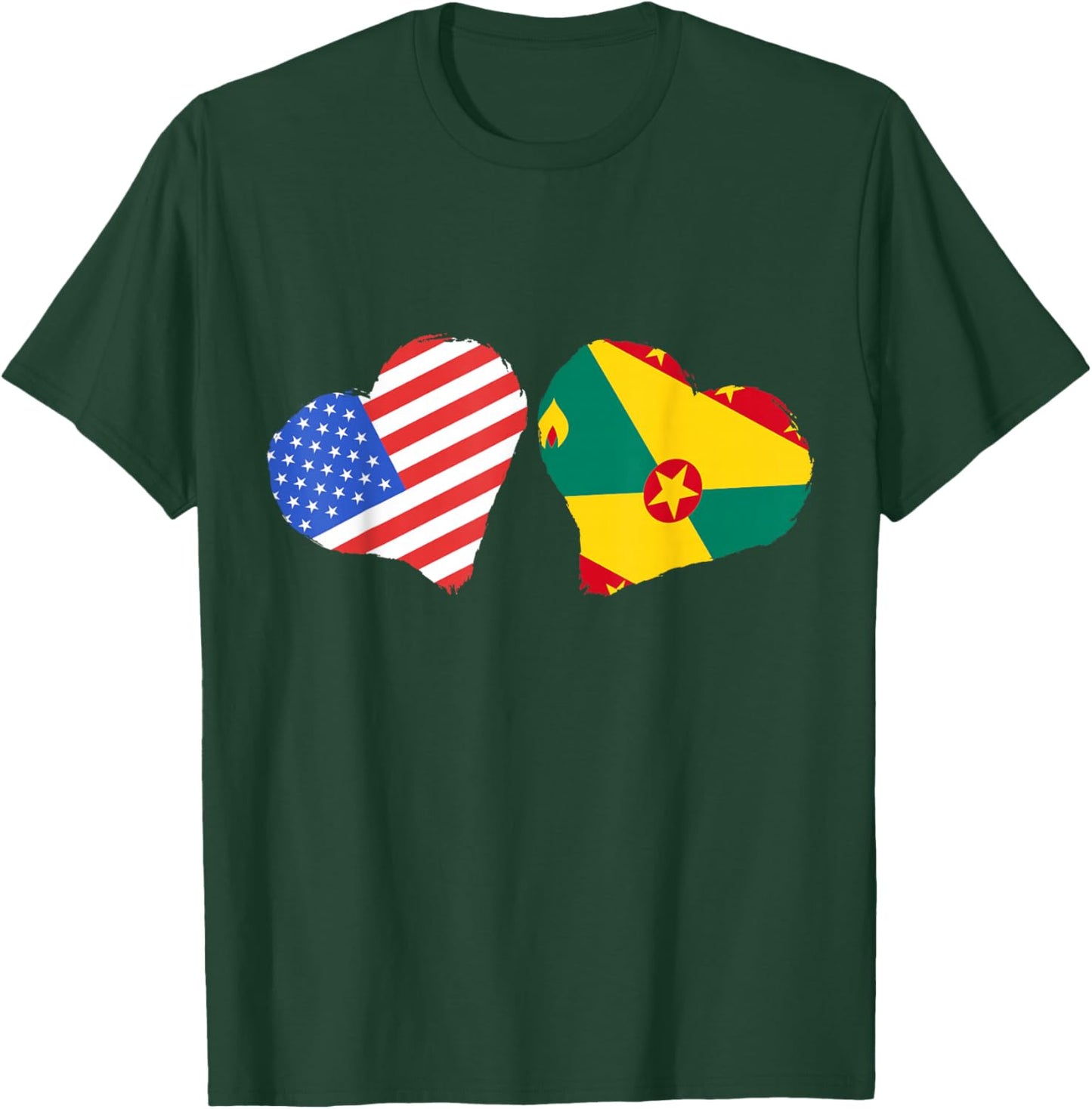 Grenada Flag USA Heart Grenadian Pride Grenadian Roots T-Shirt - T-Shirt | Forest