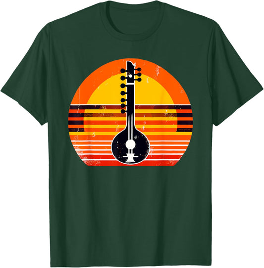 Retro Sunset Sitar Instrument Sitarist T-Shirt - T-Shirt | Forest