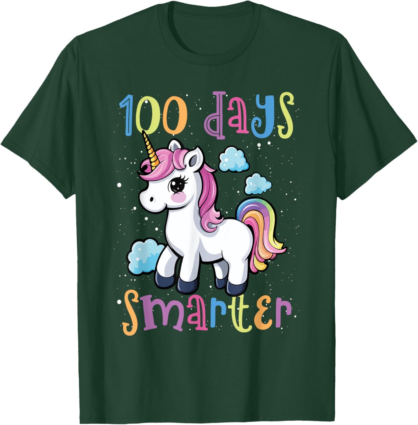 100 Days Smarter Unicorn Magic 100th Day Of School Kids T-Shirt - T-Shirt | Forest