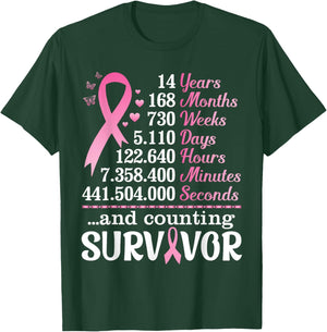 14 Years 168 Months Fighting Breast Cancer Counting Survivor T-Shirt - T-Shirt | Forest