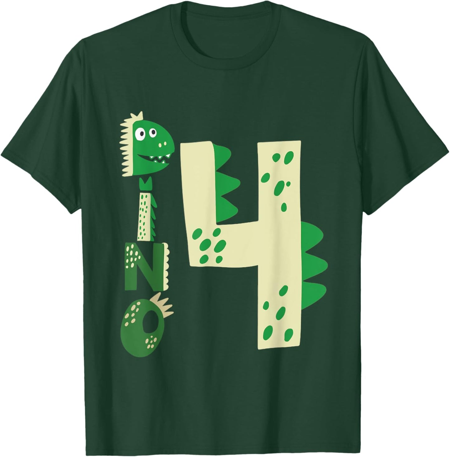 Dino Four Birthday Dinosaur 4th Birthday Boy Girl T-Shirt - T-Shirt | Forest