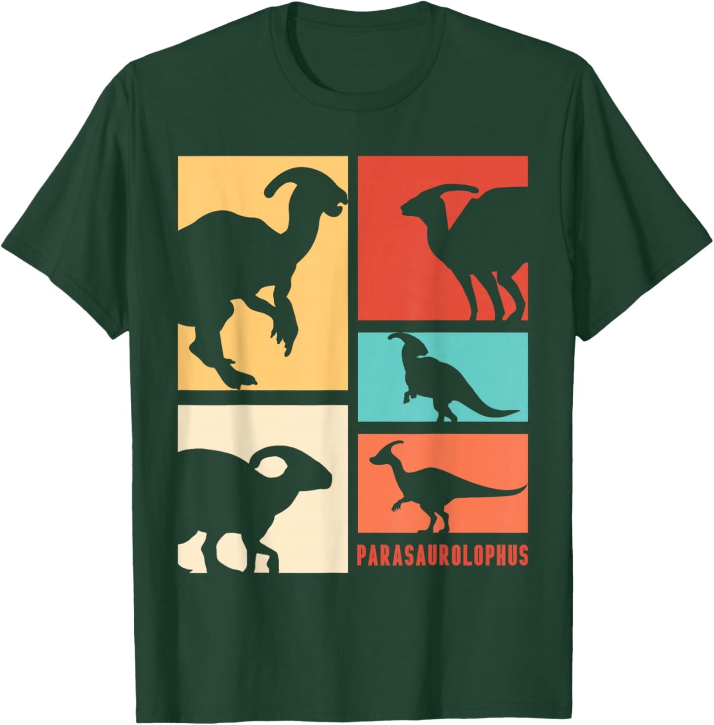 Parasaurolophus Dinosaur Parasaurolophuses Silhouette Retro T-Shirt - T-Shirt | Forest