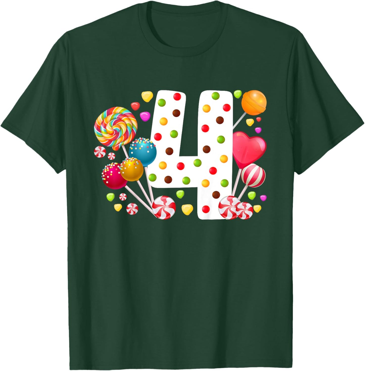 Kids 4th Candy Birthday Party Four Year Old Girl Candy T-Shirt - T-Shirt | Forest