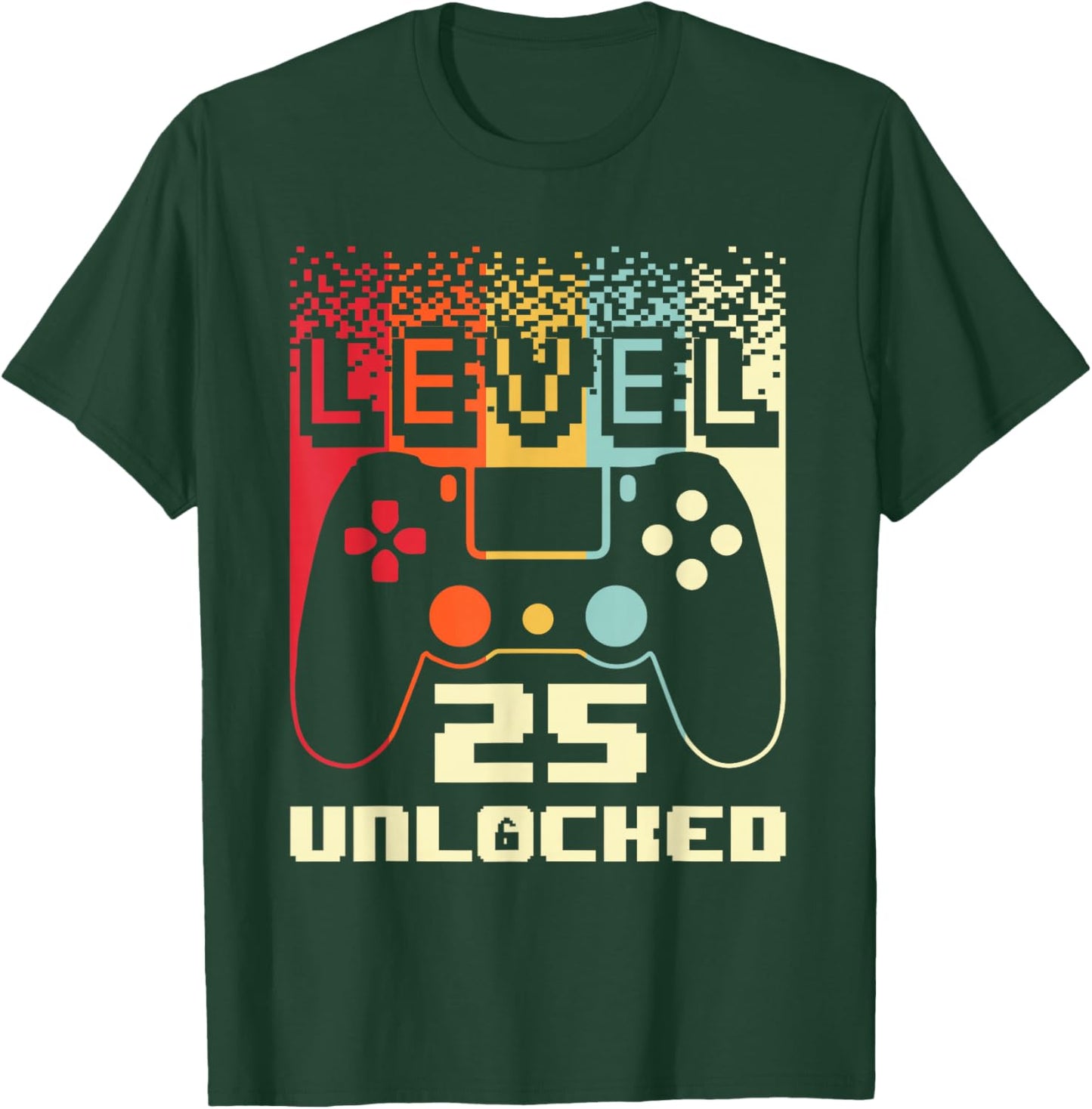 25th Birthday Level 25 Unlocked Gamer 25 Year Old T-Shirt - T-Shirt | Forest