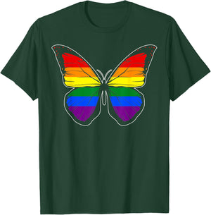 Rainbow Butterfly LGBTQ+ Pride Symbol T-Shirt - T-Shirt | Forest