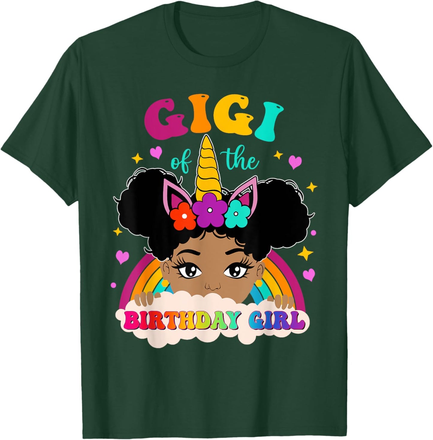 Gigi of The Birthday Girl Rainbow Afro Melanin Unicorn T-Shirt - T-Shirt | Forest