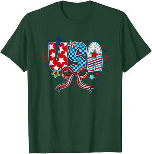 USA Stars And Stripes Bow Star Pattern Design T-Shirt - T-Shirt | Forest
