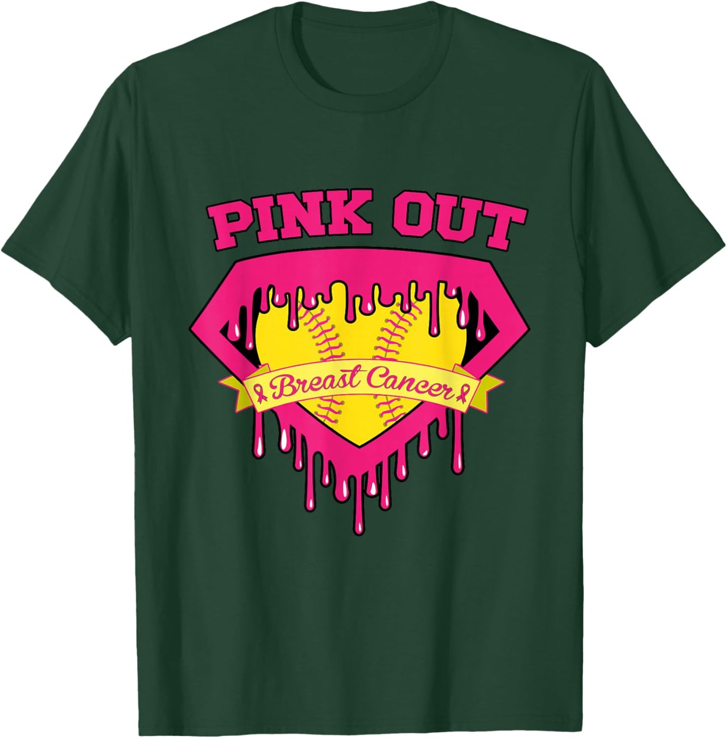 Pink Out Breast Cancer Softball Breast Cancer Awareness T-Shirt - T-Shirt | Forest