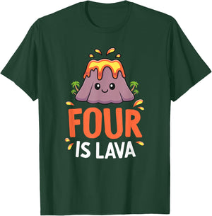 Volcano Birthday Party 4th Birthday Dinosaur Four Is Lava T-Shirt - T-Shirt | Forest