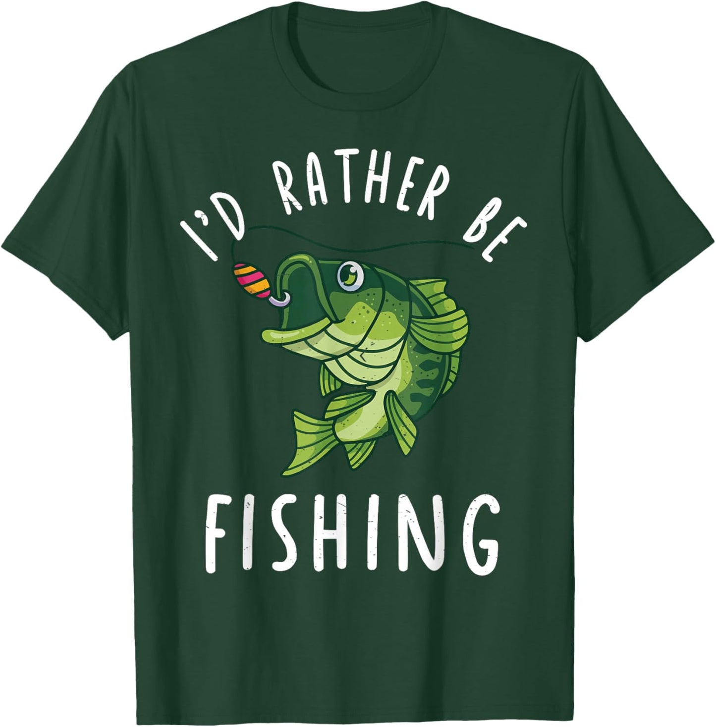 Kids I'd Rather Fishing Bass Fish Youth Boy Funny Fisherman T-Shirt - T-Shirt | Forest