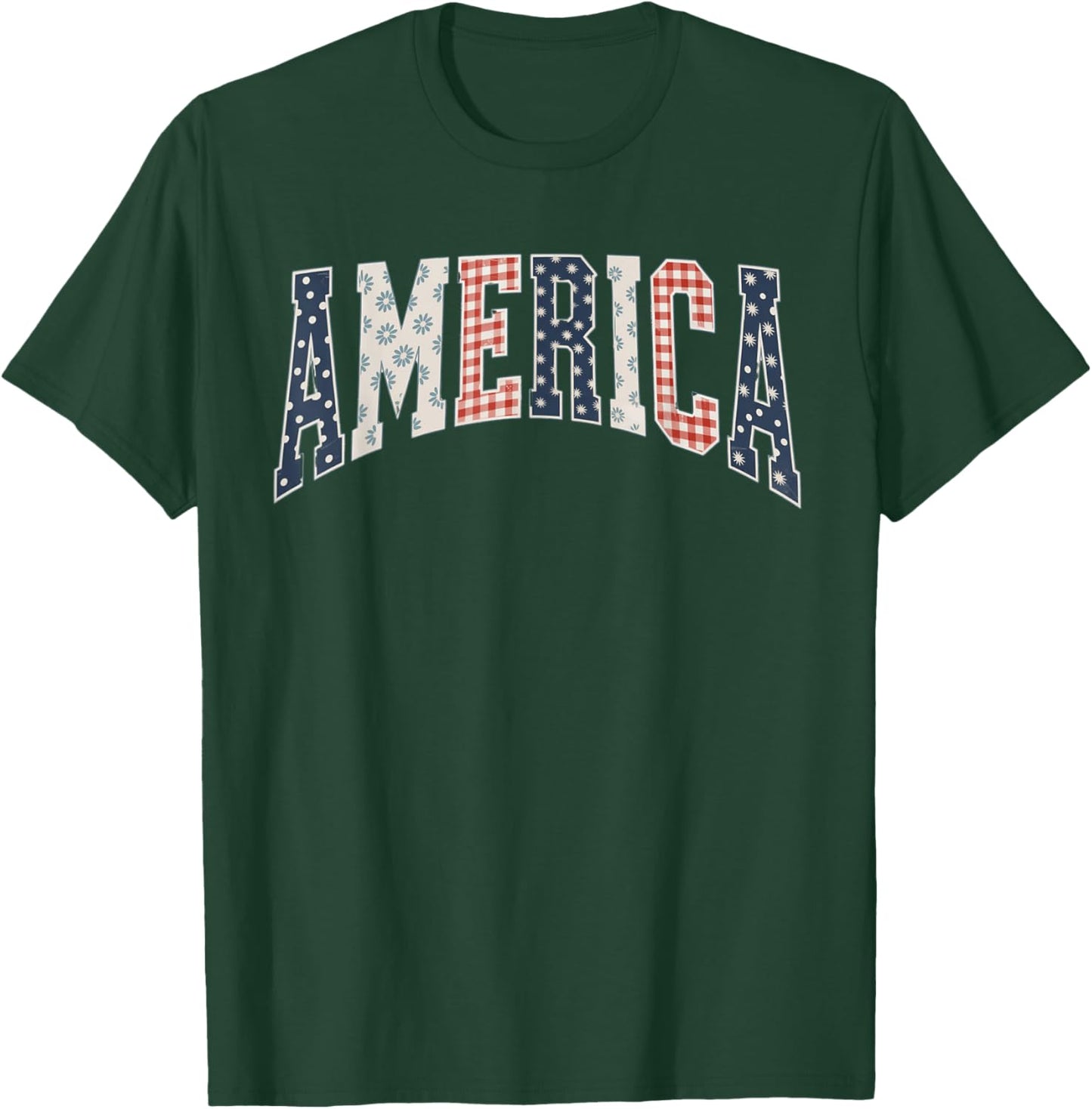 American Quilt Picnic Style Lettering RWB Boy Girl Party Fun T-Shirt - T-Shirt | Forest