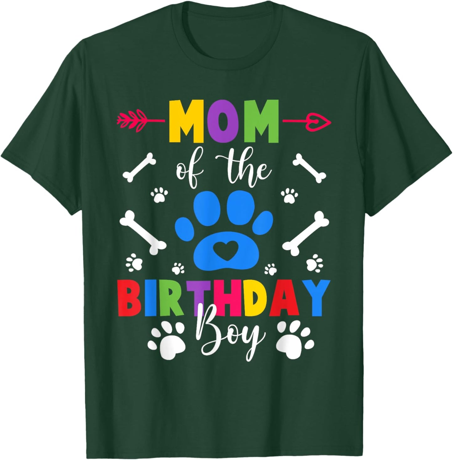 Mom And Dad Mom Of The Birthday Boy Dog Paw Family Matching T-Shirt - T-Shirt | Forest
