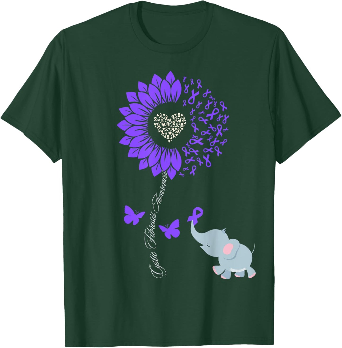 Cystic Fibrosis Awareness Sunflower Elephant Butterfly T-Shirt - T-Shirt | Forest