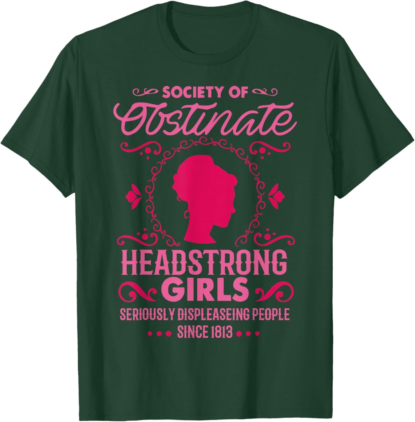 Jane Austen - Society Of Obstinate Headstrong Girls -Adult - Black - Small - Short Sleeve - Cotton Blend - Jane Austen Literary T-Shirt - T-Shirt | Forest