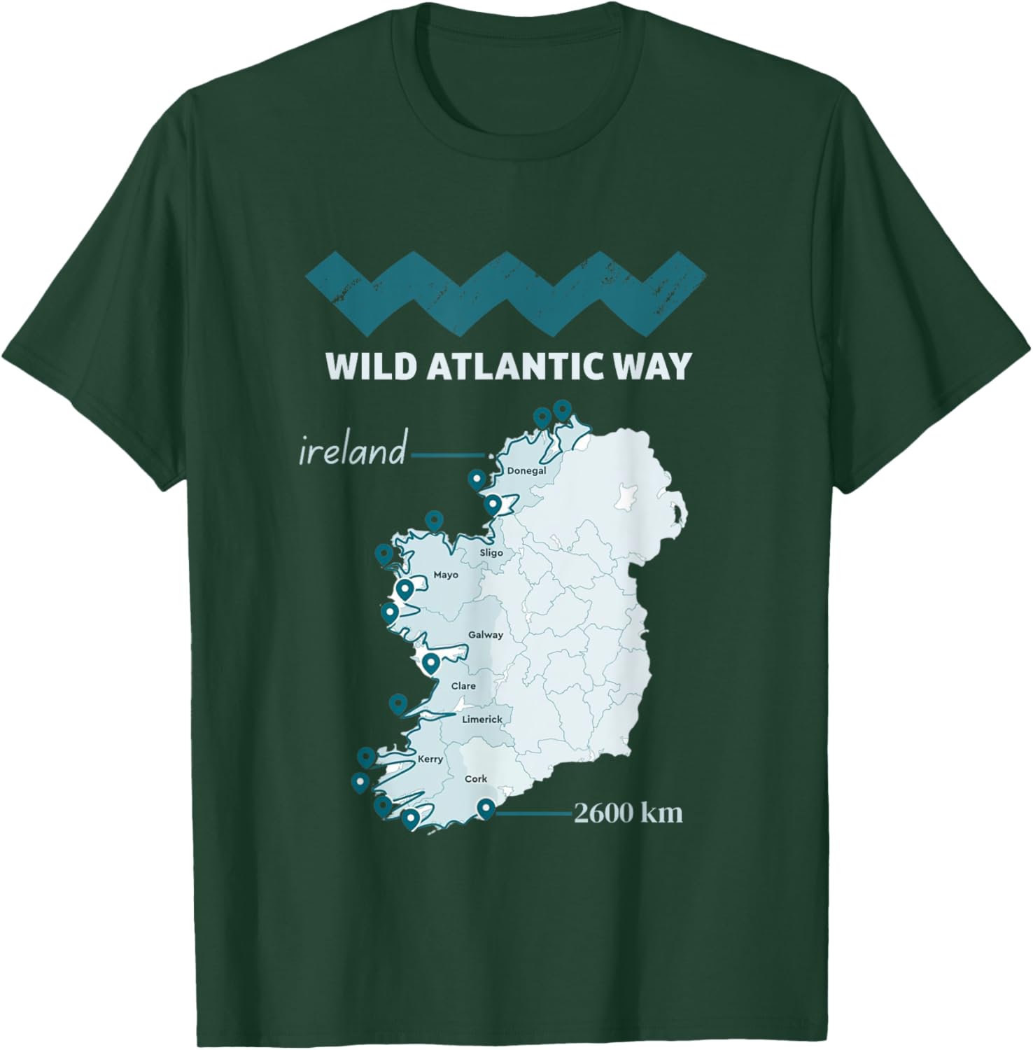 The wild atlantic way ireland coastal route map, west coast T-Shirt - T-Shirt | Forest