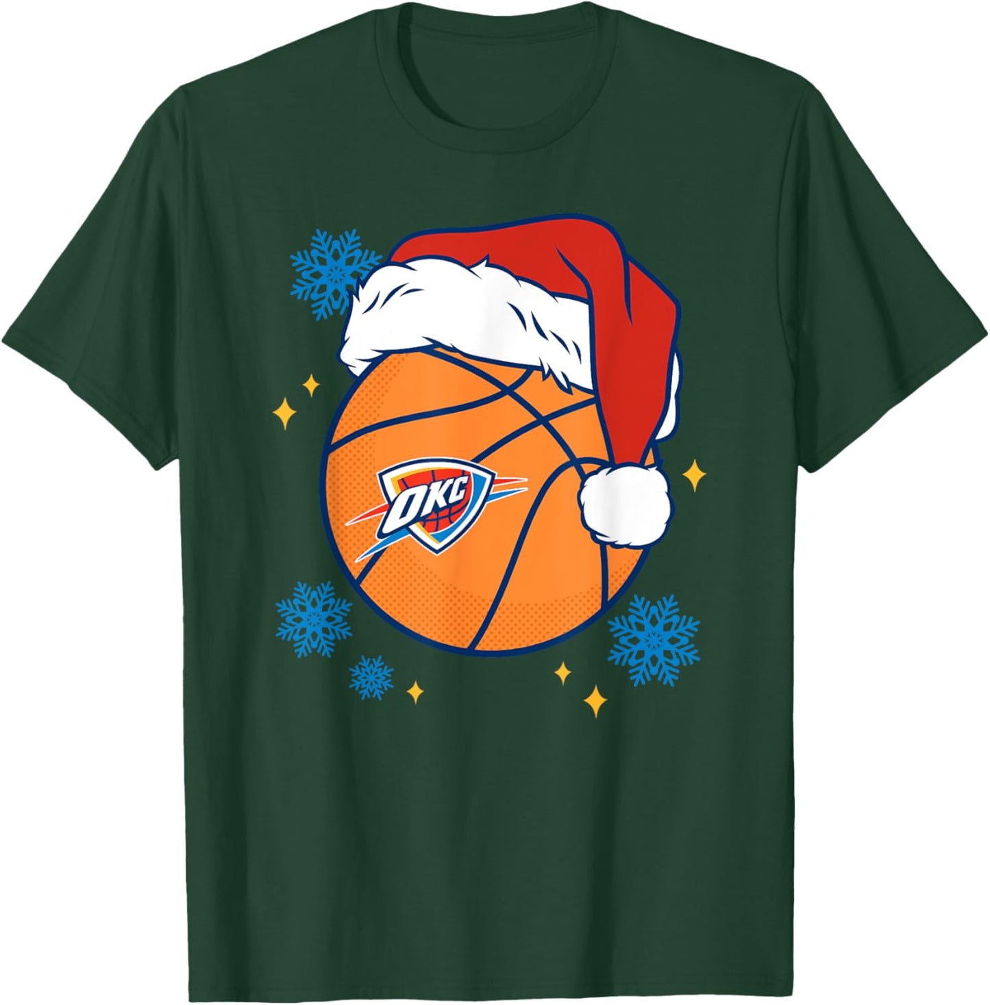 NBA Oklahoma City Thunder Christmas Santa Hat Ball T-Shirt - T-Shirt | Forest