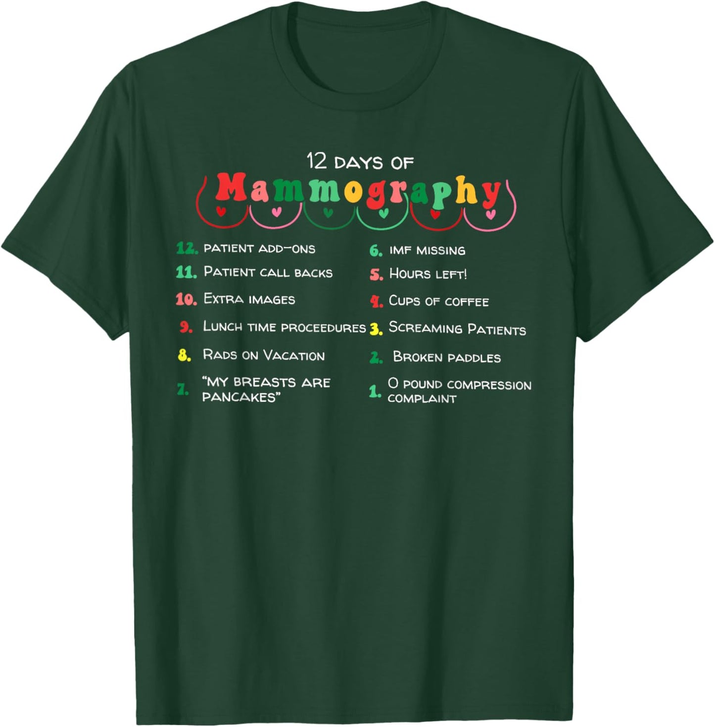 12 Days Of Mammography Mammo Technologist Christmas Pajamas T-Shirt - T-Shirt | Forest