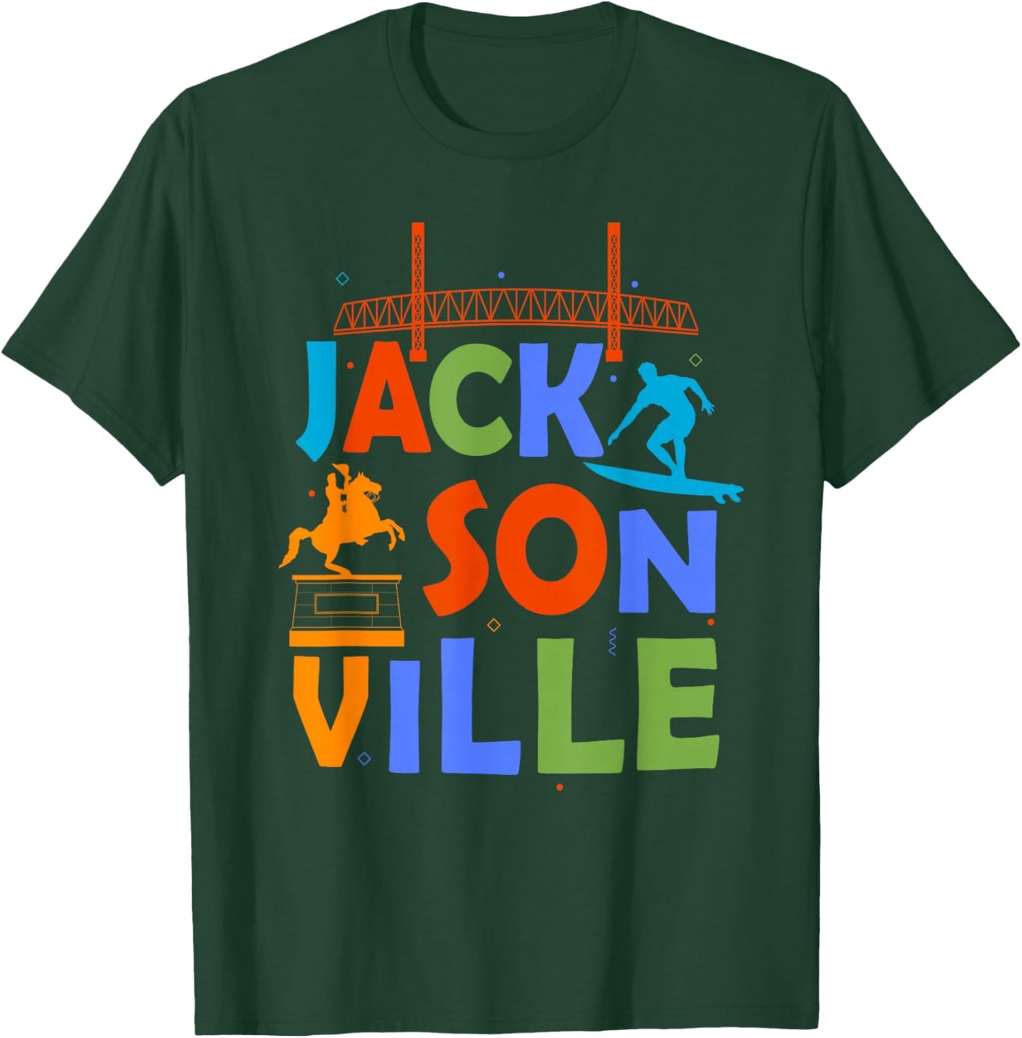 Jacksonville Souvenir Surfing Florida Skyline Jacksonville T-Shirt - T-Shirt | Forest