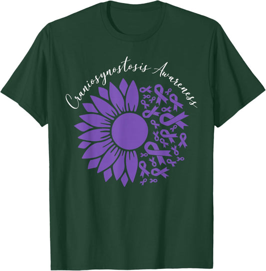 Craniosynostosis Awareness Sunflower Purple Ribbon Support T-Shirt - T-Shirt | Forest