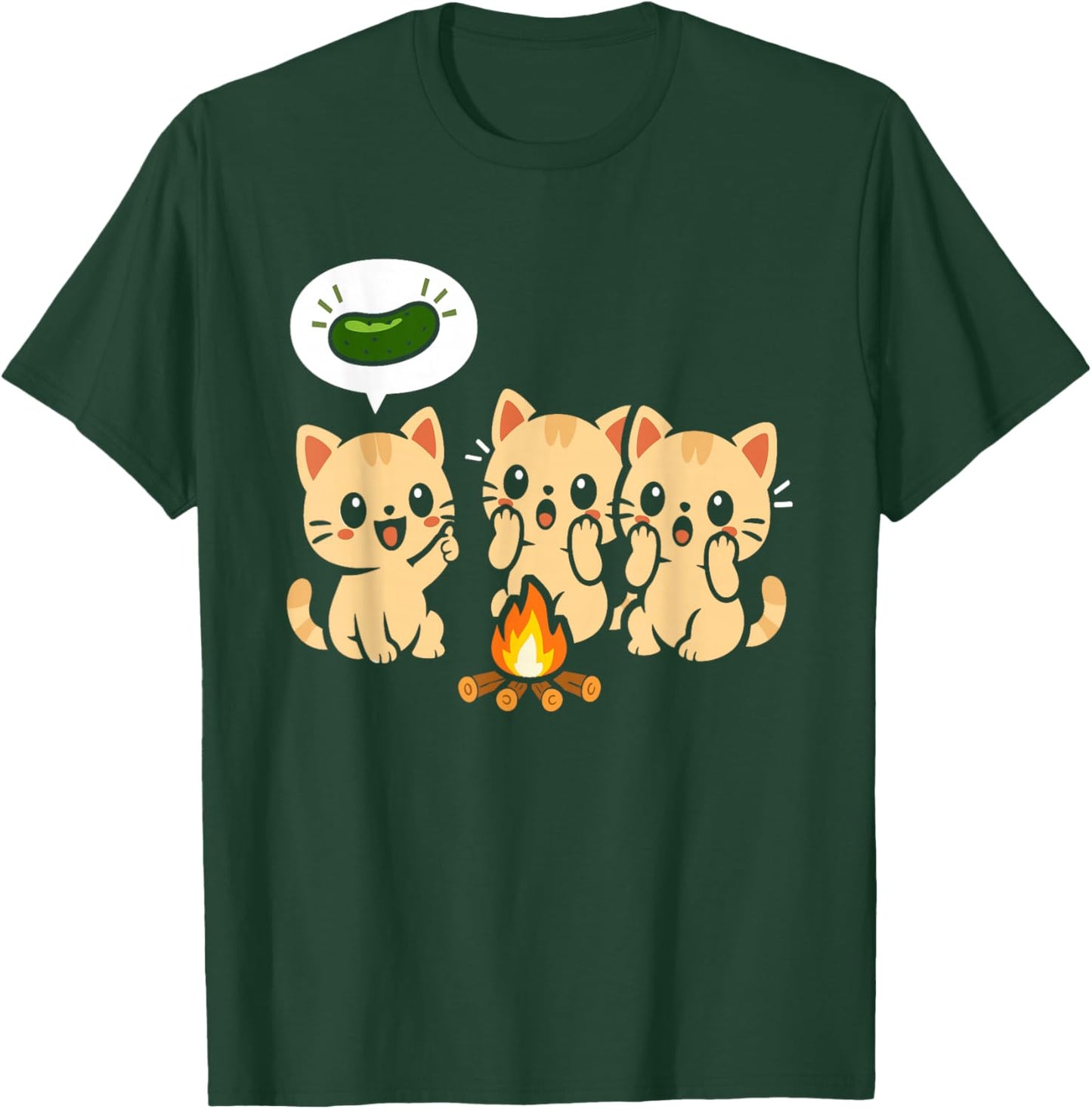 Funny Cute Cats Scared of Cucumber - Frightened of Zucchini T-Shirt - T-Shirt | Forest