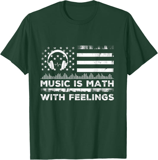 Music Is Math With Feelings Vintage Usa Flag Music Art Lover T-Shirt - T-Shirt | Forest